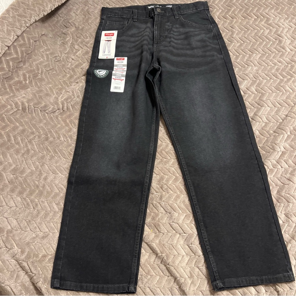 Wrangler Husky Youth Size 16 Black Jeans Adjustable Waste